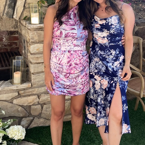 Floral Ruched One Shoulder Mini Dress - Picture 2 of 4